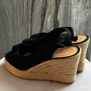 Ardene Black Canvas Espadrille Peep-Toe Wedge Slingbacks